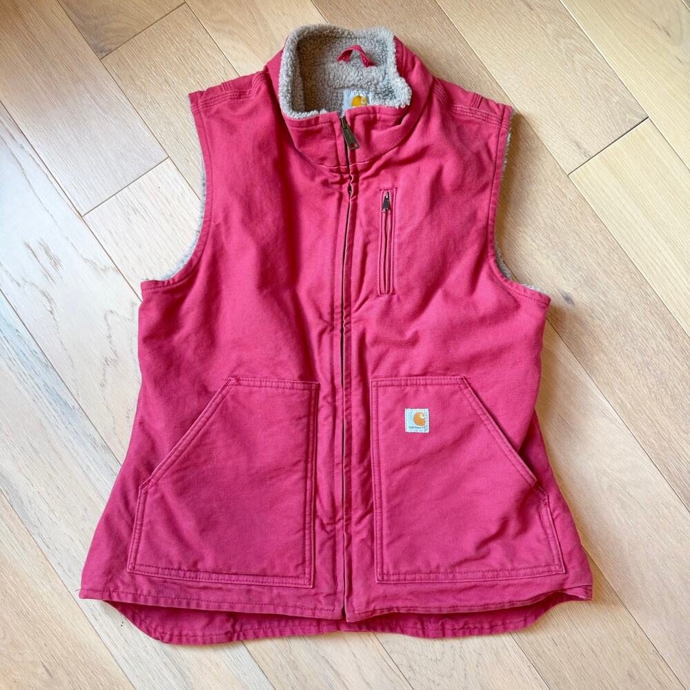 Y2K Carhartt Sherpa‑Lined Vest Crabapple Pink WV001 624 Women’s Size M